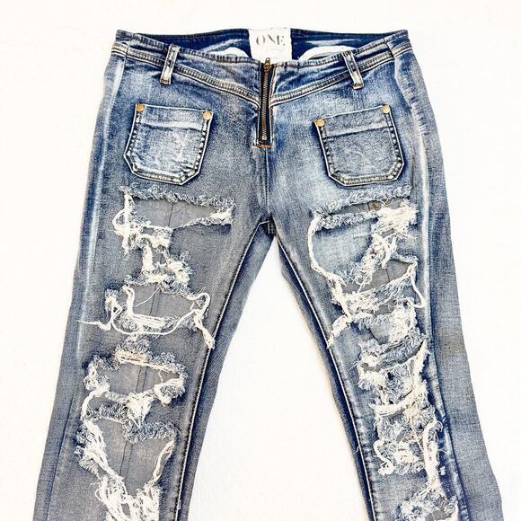 One Awesome Skinnies Super Low Waist Short Rise Ripped Denim Jeans Size 28 - Picture 6 of 10